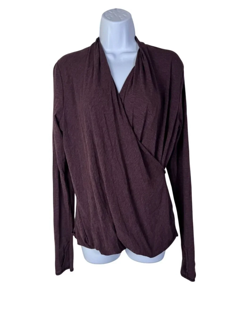 Lululemon Faux Wrap Long Sleeve Purple Top Women Size 6 Stretch Burgundy relaxed